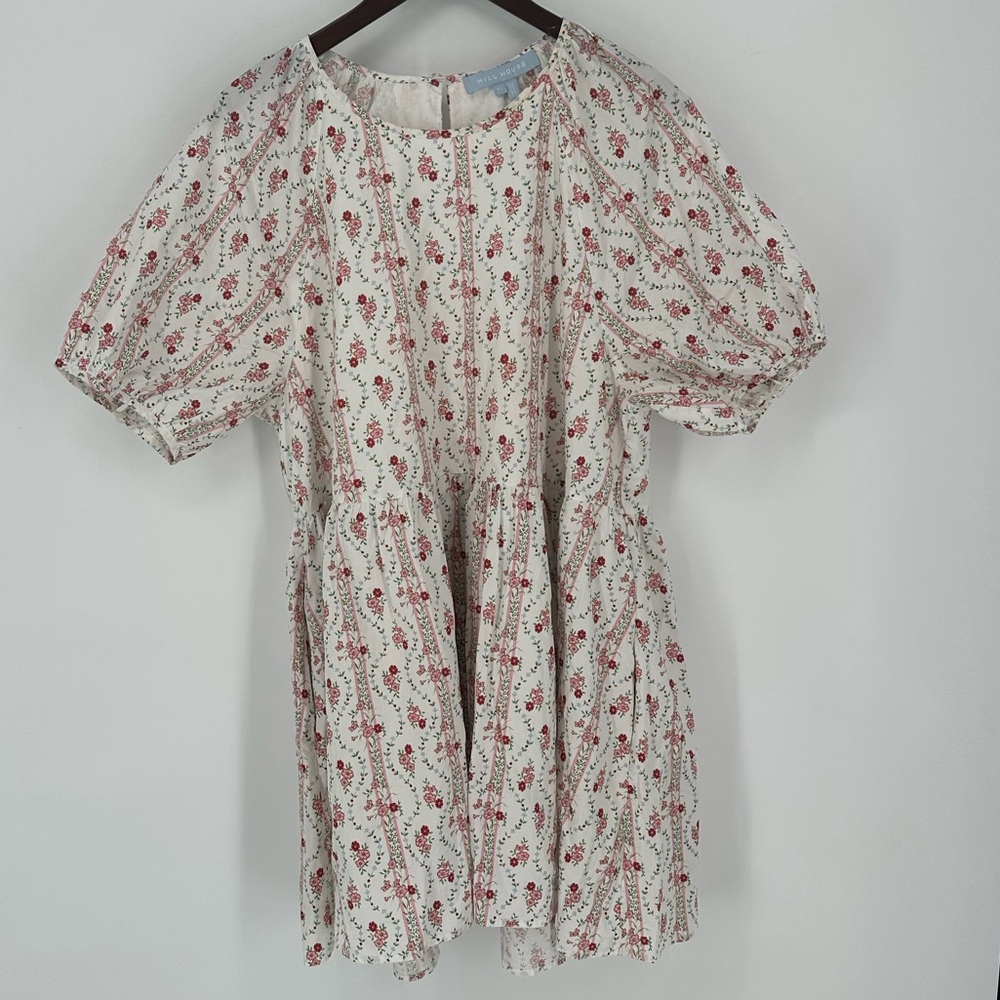 Hill House Tuckernuck Adeline Puff Sleeve Dress Pink Vine Size XL Babydoll Mini
